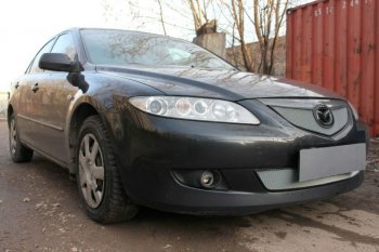 3 199 р. Защитная сетка в бампер (верх, ячейка 3х7 мм) Alfeco Стандарт Mazda 6 GG седан дорестайлинг (2002-2005) (Хром)  с доставкой в г. Набережные‑Челны. Увеличить фотографию 2