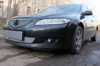 3 199 р. Защитная сетка в бампер (верх, ячейка 3х7 мм) Alfeco Стандарт Mazda 6 GG седан дорестайлинг (2002-2005) (Хром)  с доставкой в г. Набережные‑Челны. Увеличить фотографию 3