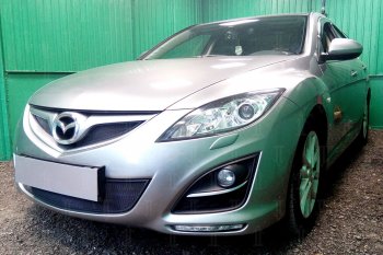 3 079 р. Защитная сетка в бампер (низ, ячейка 3х7 мм) Alfeco Стандарт  Mazda 6  GH (2010-2012) рестайлинг лифтбэк, рестайлинг седан, рестайлинг универсал (Чёрная)  с доставкой в г. Набережные‑Челны. Увеличить фотографию 2