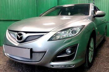 3 899 р. Защитная сетка в бампер (низ, ячейка 3х7 мм) Alfeco Стандарт Mazda 6 GH рестайлинг седан (2010-2012) (Хром)  с доставкой в г. Набережные‑Челны. Увеличить фотографию 2