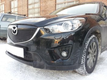 4 099 р. Защитная сетка в бампер (верх, ячейка 3х7 мм) Alfeco Стандарт Mazda CX-5 KE дорестайлинг (2011-2014) (Чёрная)  с доставкой в г. Набережные‑Челны. Увеличить фотографию 2