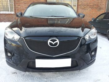 Защитная сетка в бампер (верх, ячейка 3х7 мм) Alfeco Стандарт Mazda CX-5 KE дорестайлинг (2011-2014) ()