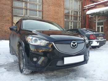 3 589 р. Защитная сетка в бампер (верх, ячейка 3х7 мм) Alfeco Стандарт  Mazda CX-5  KE (2011-2014) дорестайлинг (Хром)  с доставкой в г. Набережные‑Челны. Увеличить фотографию 3