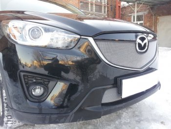 3 589 р. Защитная сетка в бампер (верх, ячейка 3х7 мм) Alfeco Стандарт  Mazda CX-5  KE (2011-2014) дорестайлинг (Хром)  с доставкой в г. Набережные‑Челны. Увеличить фотографию 2