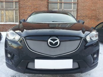 3 589 р. Защитная сетка в бампер (верх, ячейка 3х7 мм) Alfeco Стандарт  Mazda CX-5  KE (2011-2014) дорестайлинг (Хром)  с доставкой в г. Набережные‑Челны. Увеличить фотографию 4