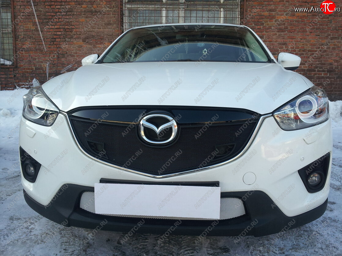 3 779 р. Защитная сетка в бампер (низ, ячейка 3х7 мм) Alfeco Стандарт Mazda CX-5 KE дорестайлинг (2011-2014) (Хром)  с доставкой в г. Набережные‑Челны