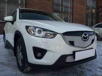 3 779 р. Защитная сетка в бампер (низ, ячейка 3х7 мм) Alfeco Стандарт Mazda CX-5 KE дорестайлинг (2011-2014) (Хром)  с доставкой в г. Набережные‑Челны. Увеличить фотографию 2