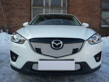 3 779 р. Защитная сетка в бампер (низ, ячейка 3х7 мм) Alfeco Стандарт Mazda CX-5 KE дорестайлинг (2011-2014) (Хром)  с доставкой в г. Набережные‑Челны. Увеличить фотографию 3