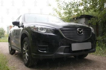 3 399 р. Защитная сетка в бампер (верх, ячейка 3х7 мм) Alfeco Стандарт  Mazda CX-5  KE (2015-2017) рестайлинг (Чёрная)  с доставкой в г. Набережные‑Челны. Увеличить фотографию 3