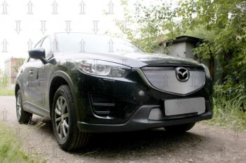 3 589 р. Защитная сетка в бампер (верх, ячейка 3х7 мм) Alfeco Стандарт  Mazda CX-5  KE (2015-2017) рестайлинг (Хром)  с доставкой в г. Набережные‑Челны. Увеличить фотографию 2