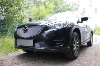 3 589 р. Защитная сетка в бампер (верх, ячейка 3х7 мм) Alfeco Стандарт  Mazda CX-5  KE (2015-2017) рестайлинг (Хром)  с доставкой в г. Набережные‑Челны. Увеличить фотографию 3