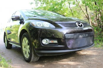 3 199 р. Защитная сетка в бампер (низ, ячейка 3х7 мм) Alfeco Стандарт Mazda CX-7 ER дорестайлинг (2006-2010) (Чёрная)  с доставкой в г. Набережные‑Челны. Увеличить фотографию 2