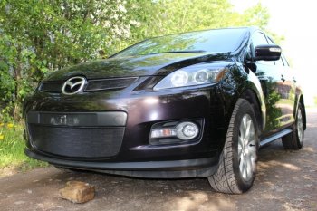 3 199 р. Защитная сетка в бампер (низ, ячейка 3х7 мм) Alfeco Стандарт Mazda CX-7 ER дорестайлинг (2006-2010) (Чёрная)  с доставкой в г. Набережные‑Челны. Увеличить фотографию 3