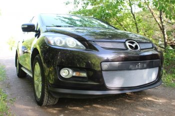 3 399 р. Защитная сетка в бампер (низ, ячейка 3х7 мм) Alfeco Стандарт Mazda CX-7 ER дорестайлинг (2006-2010) (Хром)  с доставкой в г. Набережные‑Челны. Увеличить фотографию 2