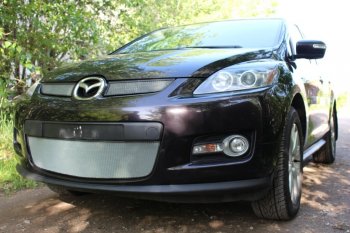 3 399 р. Защитная сетка в бампер (низ, ячейка 3х7 мм) Alfeco Стандарт Mazda CX-7 ER дорестайлинг (2006-2010) (Хром)  с доставкой в г. Набережные‑Челны. Увеличить фотографию 3