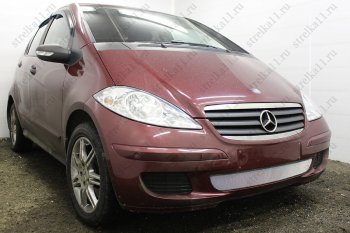 3 899 р. Защитная сетка в бампер (низ, ячейка 3х7 мм) Alfeco Стандарт Mercedes-Benz A class W169 дорестайлинг, хэтчбэк 5 дв. (2005-2008) (Хром)  с доставкой в г. Набережные‑Челны. Увеличить фотографию 2