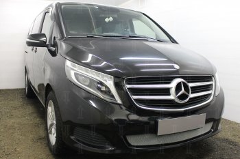 3 199 р. Защитная сетка в бампер (низ, ячейка 3х7 мм) Alfeco Стандарт Mercedes-Benz Vito W447 дорестайлинг (2015-2020) (Хром)  с доставкой в г. Набережные‑Челны. Увеличить фотографию 2