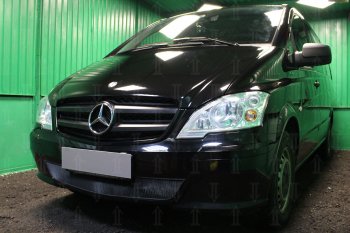 3 599 р. Защитная сетка в бампер (низ, ячейка 3х7 мм) Alfeco Стандарт Mercedes-Benz Vito W639 рестайлинг (2010-2014) (Чёрная)  с доставкой в г. Набережные‑Челны. Увеличить фотографию 2