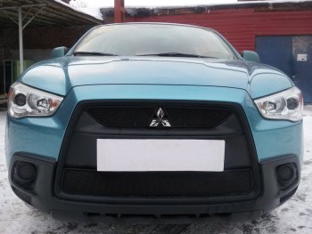 Защитная сетка в бампер (низ, ячейка 3х7 мм) Alfeco Стандарт Mitsubishi ASX дорестайлинг (2010-2012) ()