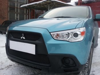 3 589 р. Защитная сетка в бампер (низ, ячейка 3х7 мм) Alfeco Стандарт Mitsubishi ASX дорестайлинг (2010-2012) (Чёрная)  с доставкой в г. Набережные‑Челны. Увеличить фотографию 2