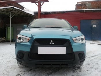 3 589 р. Защитная сетка в бампер (низ, ячейка 3х7 мм) Alfeco Стандарт Mitsubishi ASX дорестайлинг (2010-2012) (Чёрная)  с доставкой в г. Набережные‑Челны. Увеличить фотографию 3