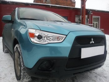 3 589 р. Защитная сетка в бампер (низ, ячейка 3х7 мм) Alfeco Стандарт Mitsubishi ASX дорестайлинг (2010-2012) (Чёрная)  с доставкой в г. Набережные‑Челны. Увеличить фотографию 4