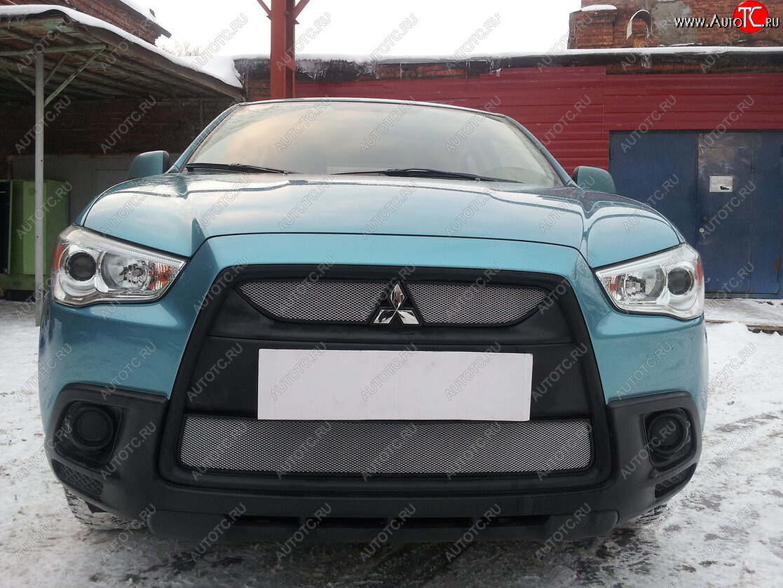 3 779 р. Защитная сетка в бампер (низ, ячейка 3х7 мм) Alfeco Стандарт Mitsubishi ASX дорестайлинг (2010-2012) (Хром)  с доставкой в г. Набережные‑Челны