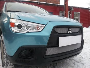 3 779 р. Защитная сетка в бампер (низ, ячейка 3х7 мм) Alfeco Стандарт Mitsubishi ASX дорестайлинг (2010-2012) (Хром)  с доставкой в г. Набережные‑Челны. Увеличить фотографию 2