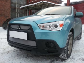 3 779 р. Защитная сетка в бампер (низ, ячейка 3х7 мм) Alfeco Стандарт Mitsubishi ASX дорестайлинг (2010-2012) (Хром)  с доставкой в г. Набережные‑Челны. Увеличить фотографию 3