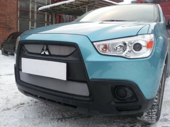 3 779 р. Защитная сетка в бампер (низ, ячейка 3х7 мм) Alfeco Стандарт Mitsubishi ASX дорестайлинг (2010-2012) (Хром)  с доставкой в г. Набережные‑Челны. Увеличить фотографию 4