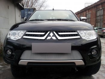 Защитная сетка в бампер (низ, ячейка 3х7 мм) Alfeco Стандарт Mitsubishi L200 4  рестайлинг (2013-2016) ()