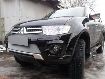 4 299 р. Защитная сетка в бампер (низ, ячейка 3х7 мм) Alfeco Стандарт Mitsubishi L200 4  рестайлинг (2013-2016) (Хром)  с доставкой в г. Набережные‑Челны. Увеличить фотографию 4