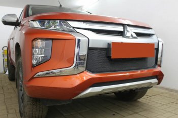 2 559 р. Защитная сетка в бампер (низ, ячейка 3х7 мм) Alfeco Стандарт Mitsubishi L200 5 KK,KL рестайлинг (2018-2022) (Чёрная)  с доставкой в г. Набережные‑Челны. Увеличить фотографию 4