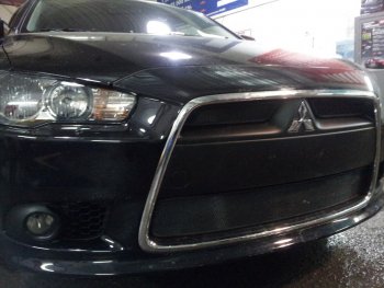 5 899 р. Защитная сетка в бампер (3 части, ячейка 3х7 мм) Alfeco Стандарт  Mitsubishi Lancer  10 (2011-2017) седан рестайлинг, хэтчбек 5 дв рестайлинг (Чёрная)  с доставкой в г. Набережные‑Челны. Увеличить фотографию 3