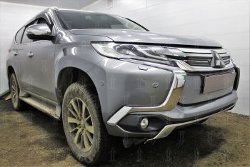 4 389 р. Защитная сетка в бампер (низ, ячейка 3х7 мм) Стрелка11 Стандарт Mitsubishi Pajero Sport QE дорестайлинг (2015-2021) (Хром)  с доставкой в г. Набережные‑Челны. Увеличить фотографию 4