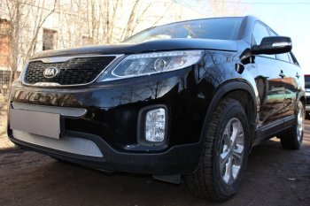 4 199 р. Защитная сетка в бампер (середина, ячейка 4х10 мм) Alfeco Премиум KIA Sorento XM рестайлинг (2012-2015) (Хром)  с доставкой в г. Набережные‑Челны. Увеличить фотографию 2