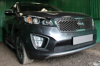 4 299 р. Защитная сетка в бампер (низ, ячейка 4х10 мм) Alfeco Премиум KIA Sorento UM/Prime дорестайлинг (2014-2018) (Чёрная)  с доставкой в г. Набережные‑Челны. Увеличить фотографию 3