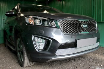 4 499 р. Защитная сетка в бампер (низ, ячейка 4х10 мм) Alfeco Премиум KIA Sorento UM/Prime дорестайлинг (2014-2018) (Хром)  с доставкой в г. Набережные‑Челны. Увеличить фотографию 2