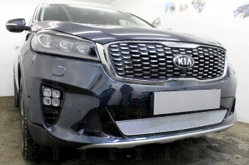 4 299 р. Защитная сетка в бампер (низ, ячейка 4х10 мм) Alfeco Премиум KIA Sorento UM/Prime рестайлинг (2018-2020) (Хром)  с доставкой в г. Набережные‑Челны. Увеличить фотографию 2