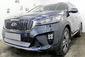 4 299 р. Защитная сетка в бампер (низ, ячейка 4х10 мм) Alfeco Премиум KIA Sorento UM/Prime рестайлинг (2018-2020) (Хром)  с доставкой в г. Набережные‑Челны. Увеличить фотографию 3