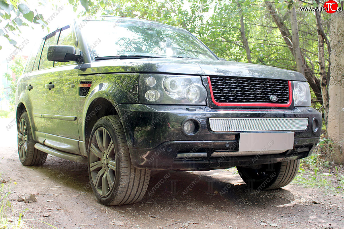 4 299 р. Защитная сетка в бампер (середина, ячейка 4х10 мм) Alfeco Премиум Land Rover Range Rover Sport 1 L320 дорестайлинг (2005-2009) (Хром)  с доставкой в г. Набережные‑Челны