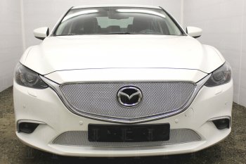 Защитная сетка в бампер (верх, компл. Activ, ячейка 4х10 мм) Alfeco Премиум Mazda 6 GJ 1-ый рестайлинг седан (2015-2018) ()