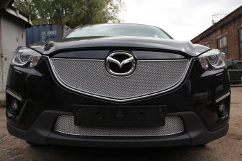 Защитная сетка в бампер (низ, ячейка 4х10 мм) Alfeco Премиум Mazda CX-5 KE рестайлинг (2015-2017)  (Хром)