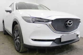 6 299 р. Защитная сетка в бампер (верх, 3D, ячейка 4х10 мм) Alfeco Премиум Mazda CX-5 KF (2016-2024) (Чёрная)  с доставкой в г. Набережные‑Челны. Увеличить фотографию 2