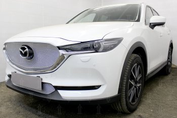 7 349 р. Защитная сетка в бампер (верх, 3D, ячейка 4х10 мм) Alfeco Премиум Mazda CX-5 KF (2016-2024) (Хром)  с доставкой в г. Набережные‑Челны. Увеличить фотографию 2