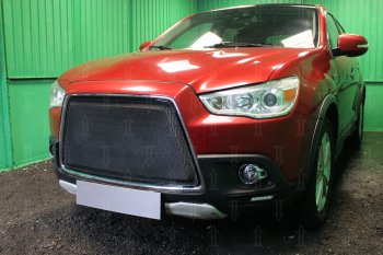 6 999 р. Защитная сетка в бампер (3D, ячейка 4х10 мм) Alfeco Премиум Mitsubishi ASX дорестайлинг (2010-2012) (Чёрная)  с доставкой в г. Набережные‑Челны. Увеличить фотографию 2