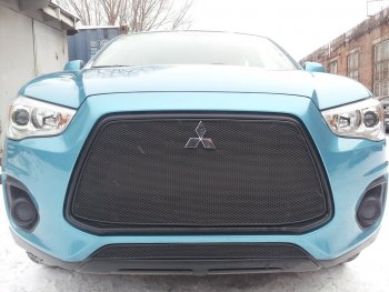 3 679 р. Защитная сетка в бампер (низ, ячейка 4х10 мм) Alfeco Премиум Mitsubishi ASX 1-ый рестайлинг (2013-2016) (Чёрная)  с доставкой в г. Набережные‑Челны. Увеличить фотографию 3