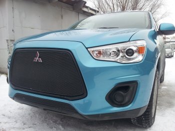 3 679 р. Защитная сетка в бампер (низ, ячейка 4х10 мм) Alfeco Премиум Mitsubishi ASX 1-ый рестайлинг (2013-2016) (Чёрная)  с доставкой в г. Набережные‑Челны. Увеличить фотографию 2