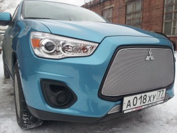 5 999 р. Защитная сетка в бампер (верх, ячейка 4х10 мм) Alfeco Премиум Mitsubishi ASX 1-ый рестайлинг (2013-2016) (Хром)  с доставкой в г. Набережные‑Челны. Увеличить фотографию 2