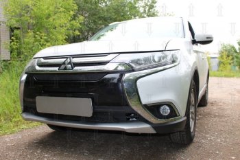 10 399 р. Защитная сетка в бампер (3 части, ячейка 4х10 мм) Alfeco Премиум Mitsubishi Outlander GF 2-ой рестайлинг (2015-2018) (Чёрная)  с доставкой в г. Набережные‑Челны. Увеличить фотографию 2